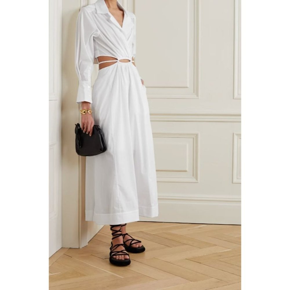 JONATHAN SIMKHAI Alex Pleated Cut Out Dress in White Medium New Nwt Shirtdress
